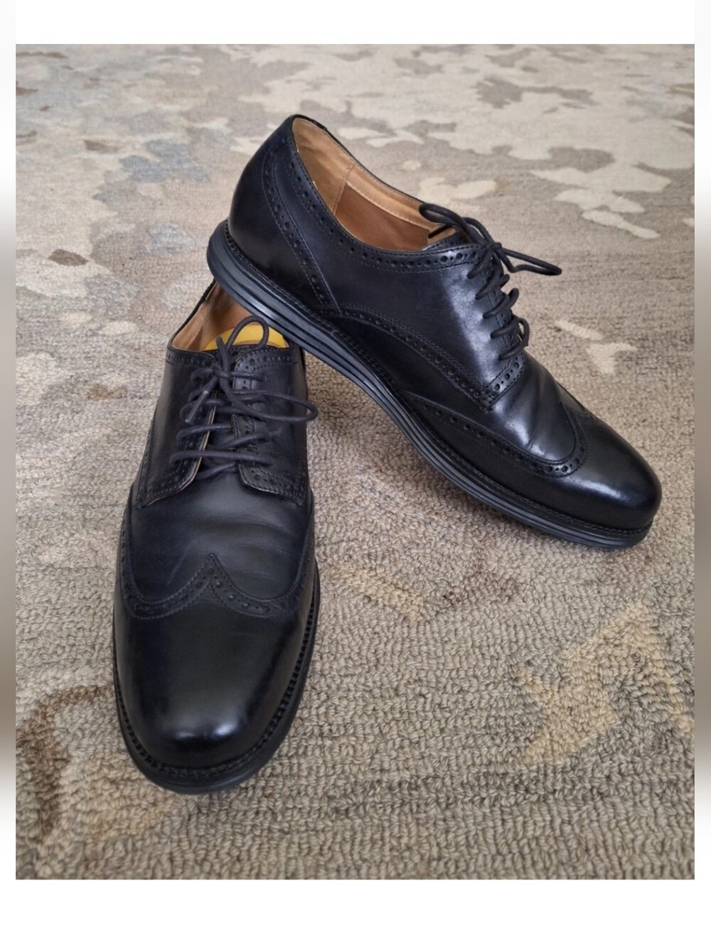 Cole Haan Black Leather Wingtip Derby Shoes